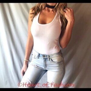 Olive Basic Sleeveless Cotton Tank Bodysuit Top